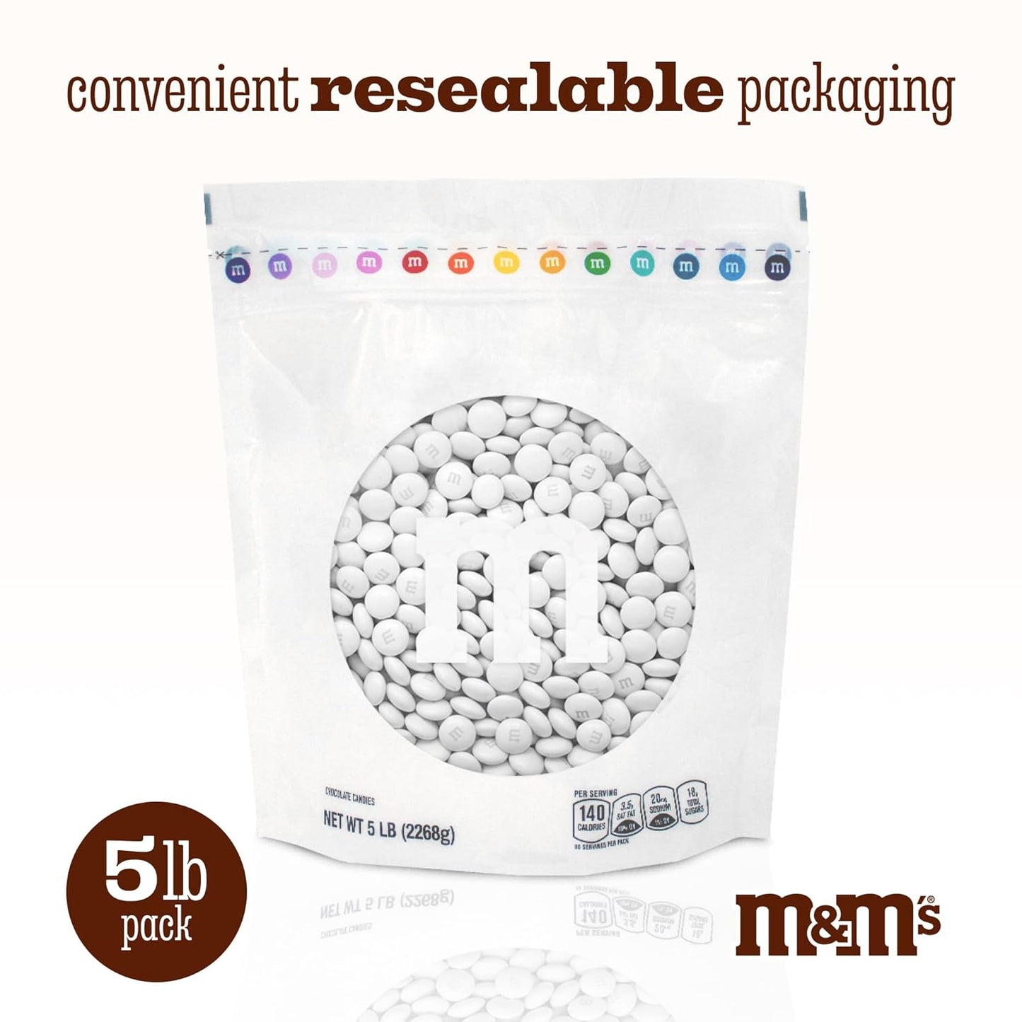 M&M’S WORLD White Milk Chocolate Candy, 5 lbs Resealable Pack, Bulk Candy for Party Favors, Weddings, Birthdays, Easter & Graduations