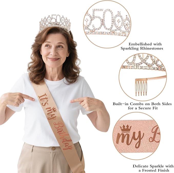50th Birthday Decorations for Women – 59pcs Back in 1975 Party Supplies Backdrop, Banner, Honeycomb Centerpieces, Hanging Swirls, Foil & Latex Balloon, Cake & Cupcake Toppers, Sash, Pom Poms, Crown