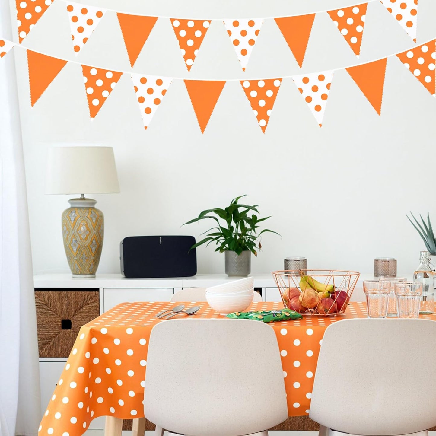 32Ft Orange Party Decorations Orange Fabric Pokal Dot Pennant Triangle Banner Party Flag Bunting Streamer Garland for Birthday Groovy Baby Shower Sunshine Home Outdoor Garden Decor Supplies