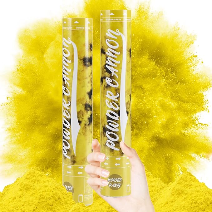 Yellow Powder Cannon Poppers, WERISE Party Biodegradable Smoke Poppers Cannon 12 Inch Powder Poppers for Birthday Wedding Graduation Party and Celebrations 2 Pack