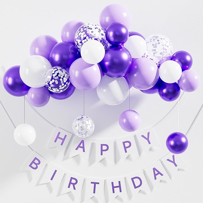 Purple and White Balloons,12 Inch 60 Pcs Pastel Purple Confetti Balloons,Lavender Lilac Balloon for Mother's Day/Birthday/Baby Shower/Graduation/Wedding Decorations