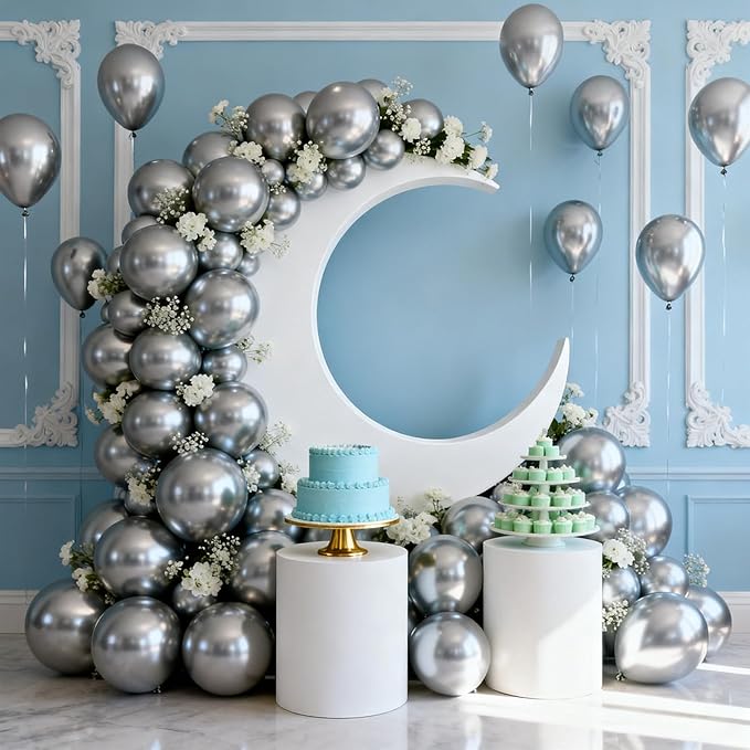 Patimate Metallic Silver Balloons 100 Pack 12 Inch Silver Chrome Latex Balloons for Birthday Wedding Anniversary Engagement Graduation Baby Shower Bridal Shower Retirement Party Decorations