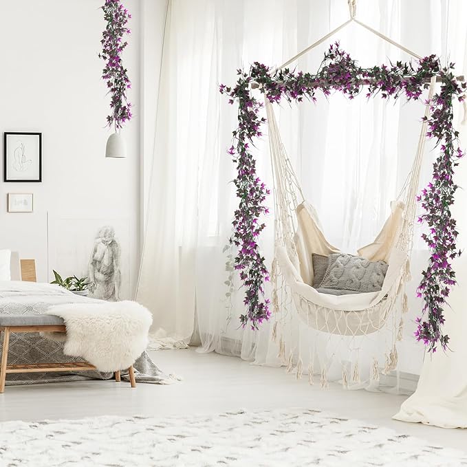 Fake Ivy Garlands for Decoration Christmas Wall Leaves Decor Vines for Bedroom Artificial Leaves for Home Room Wall Outdoor Garden Party Proch Wedding Backyard Arch Thanksgiving Decor(Fuchsia)