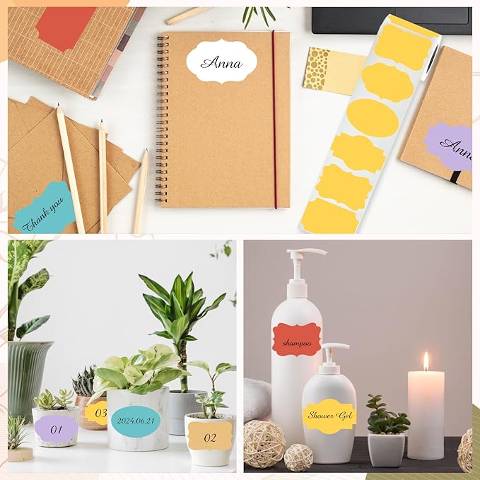 Yeachlaing White Labels - 250 PCS 3" x 2" Fancy Shape Stickers for Storage Box or Food Jars