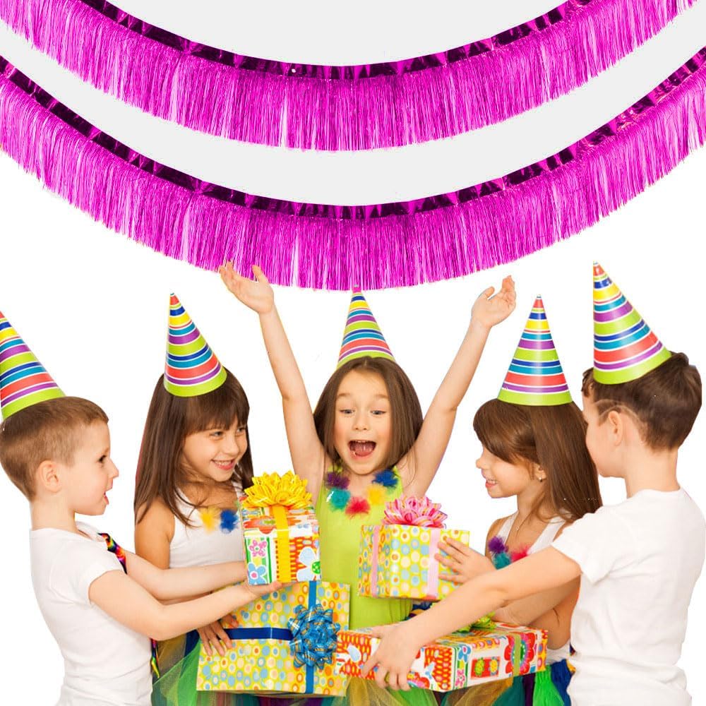 6 Packs 10 Feet Foil Fringe Garland Metallic Foil Tinsel Fringe Garland Wall Hanging Fringe Banner for Parade Floats, Wedding, Christmas，Birthday Party Halloween Decor (Hot Pink)