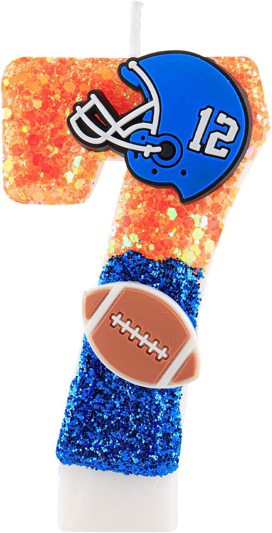 Football Birthday Candles Numeral 7 Candles Cake Topper Decorations Football Birthday Cake Decorations for Boys Girls Kids Party Supplies