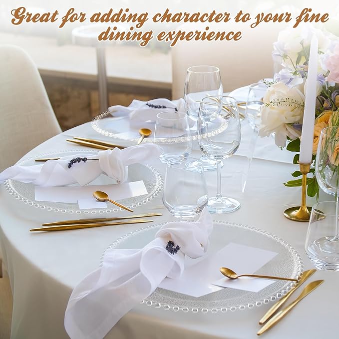 Hoolerry 6 Pack Clear Charger Plates Bulk 13 Inch Plastic Round Beaded Dinner Chargers Acrylic Frosted Grain Decorative Service Plates for Wedding Party Event, Home and Kitchen Tabletop (Clear)