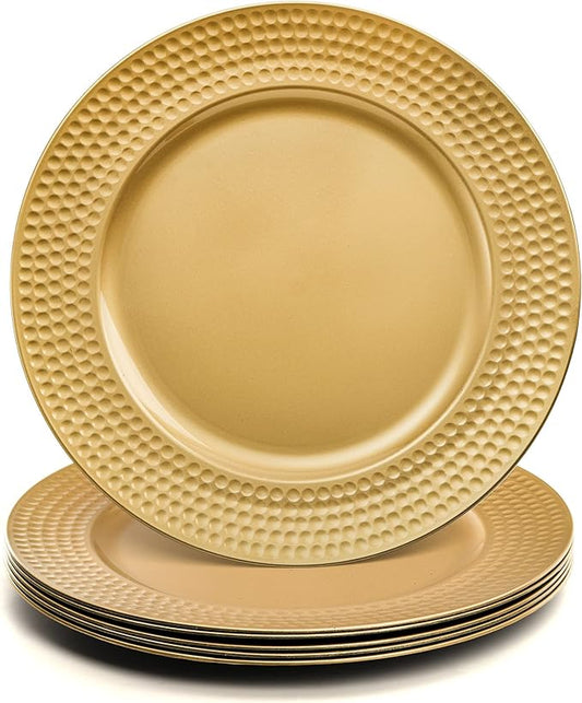 Nicunom 12 Pack Gold Charger Plates, 13 Inch Round Charger Plates with Hammered Rim, Plastic Charger Plate for Wedding Dinner Party Event Decoration