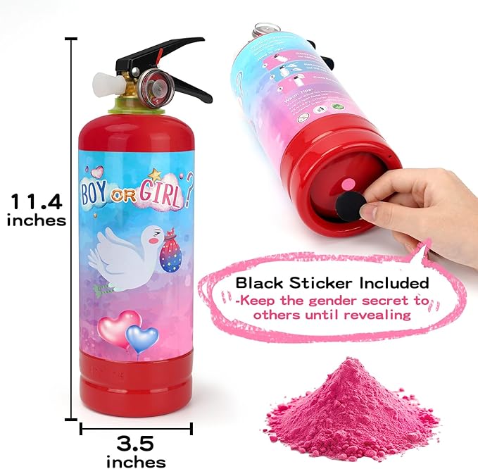 Gender Reveal Fire Extinguisher, 2 Pack Girl Gender Reveal Ideas Party Decor, Biodegragable Gender Reveal Party Supllies (Extra Large)