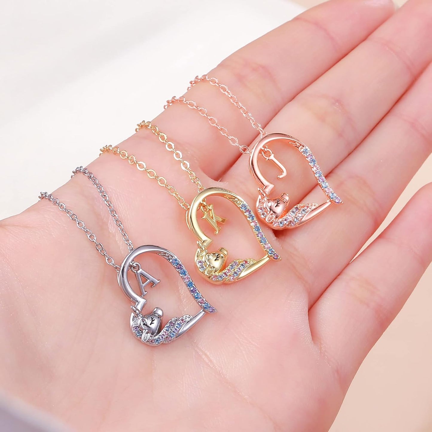 Anoup Unicorn Gifts for Girls Necklace - Colorful CZ Heart Pendant A-Z Initial Necklaces Cute Unicorns Jewelry Birthday Gift for Girl
