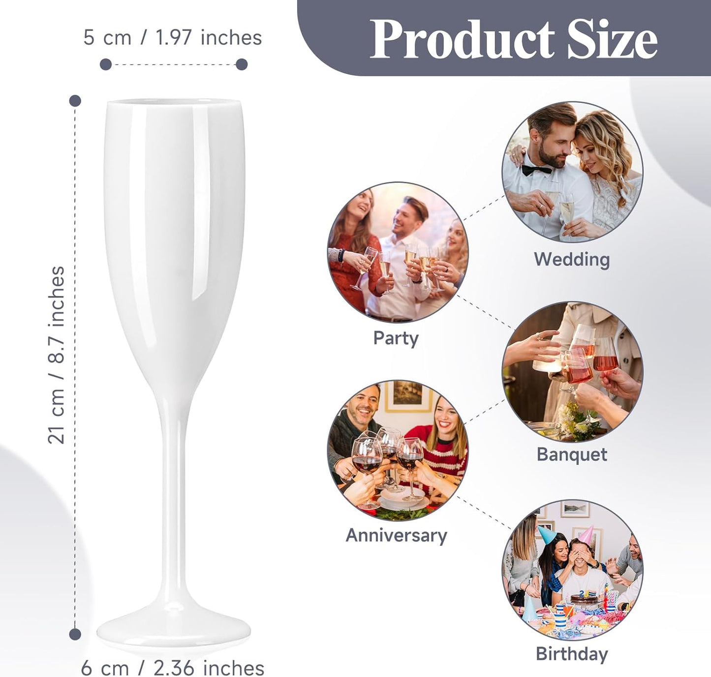 Champagne Flute Acrylic Champagne Glasses Wedding Toasting Champagne Flute Goblet Plastic Reusable Unbreakable Champagne Cups for Bachelorette Wedding Bridal Shower Party (White, 24)