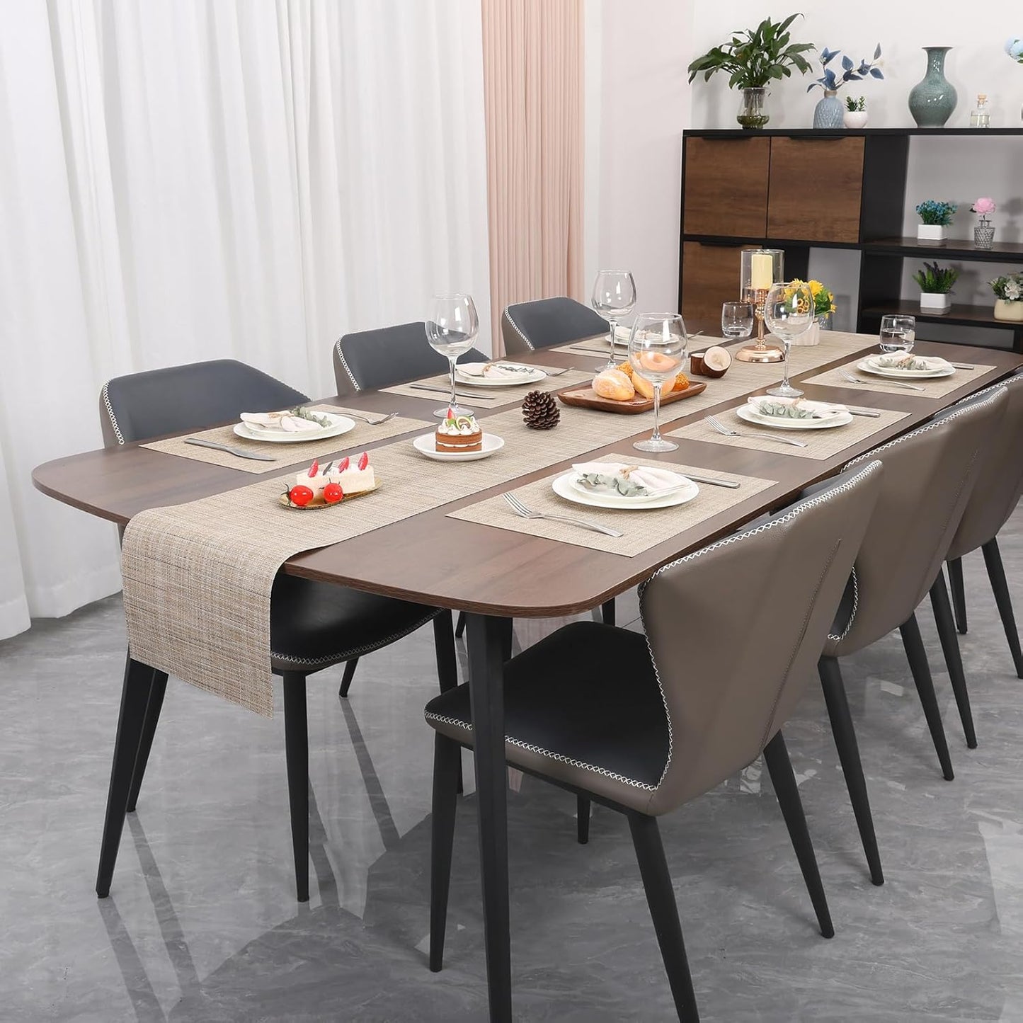 Myir JUN Table Runner, Vinyl Table Runner Indoor 72 Inch Long Arbitrarily Cropped Runner for Table Heatproof for Home Party (Beige, 12 x 72 inch)
