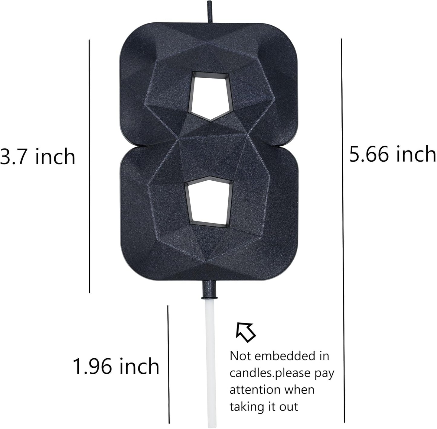 DERVENTA Large Birthday Candle Number 3D Black 3.7 inch Party Celebration Anniversary Decoration Cake Topper 1 Piece (Number 8 Black)