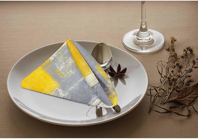 Grey Yellow Graffiti Cloth Table Napkins Set of 4 Modern Simple Art Painting Polyester Washable Decoration Dinner Napkins for Kitchen 18 x 18 inch
