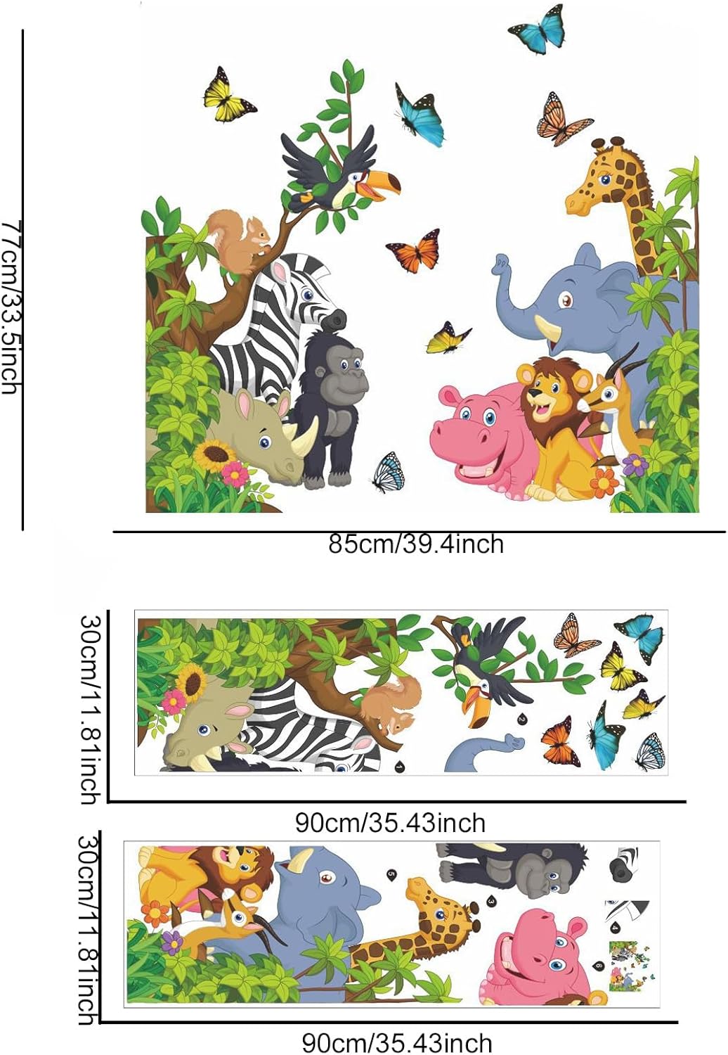 Jungle Zoo Wall Stickers Kids Room Living Room Wall Decor, Playroom Bedroom Classroom Kindergarten Designs