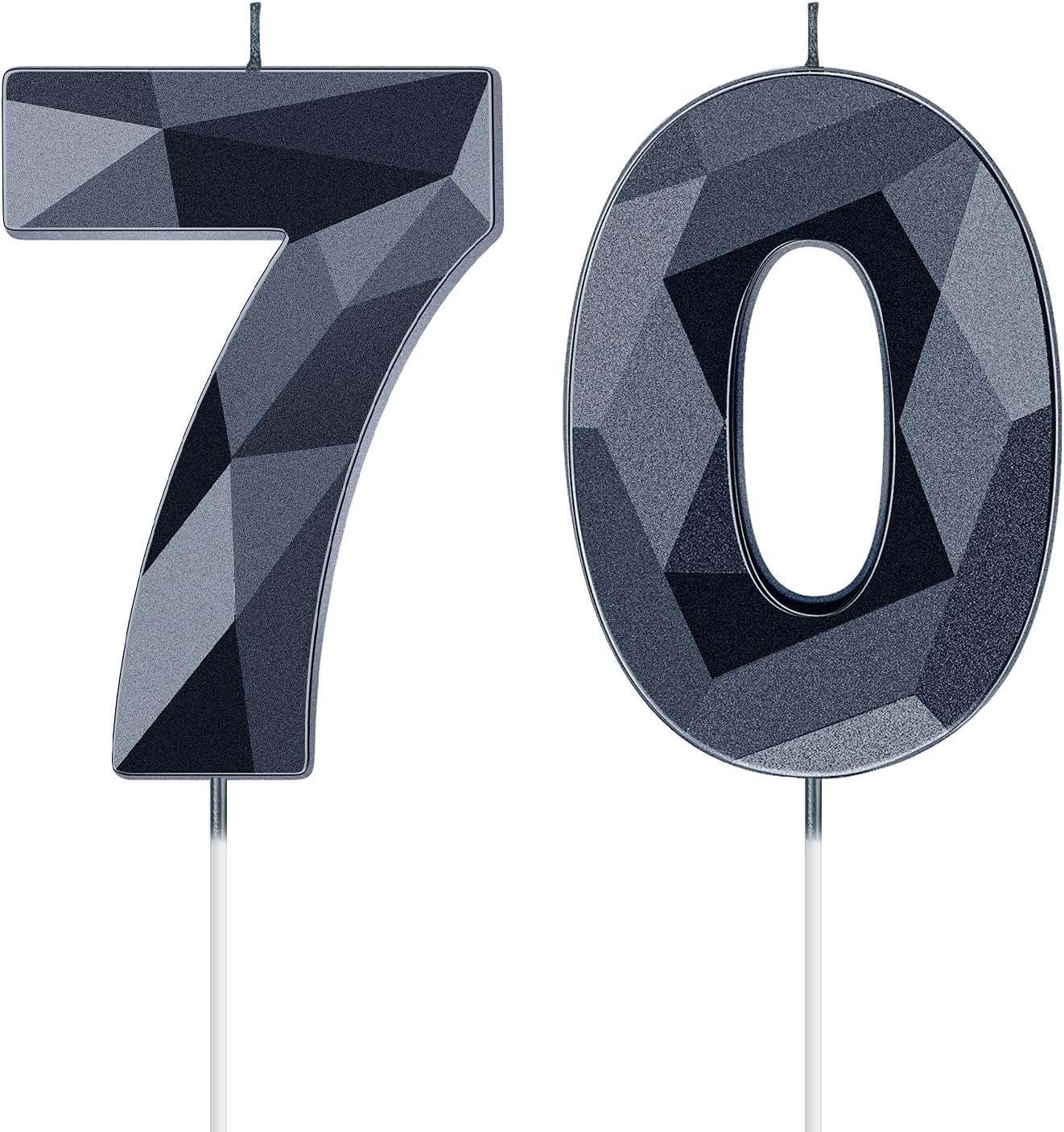 Nuanchu 70th Birthday Candles, Happy Birthday Cake Topper 3D Diamond Shape Numeral Sparkler Number Candles for Men Women Party Wedding Decoration Theme Party (Black)