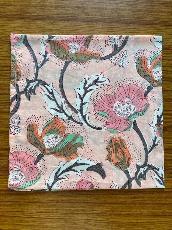 Ridhi Assorted Hand Block Print 100% Cotton Napkins 18" x 18" (Set of 4) Reuseable Kitchen Napkins Cloth Decor Dinner Party Wedding Cocktail Gift for Spring, Easter, Valentine