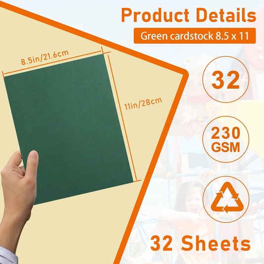 32 Sheets Dark Green Cardstock 8.5 x 11 Certificate Paper, 80lb Heavyweight Green Card Stock for Christmas, DIY Card Making, Invitations, Greeting Cards, Party Decorations