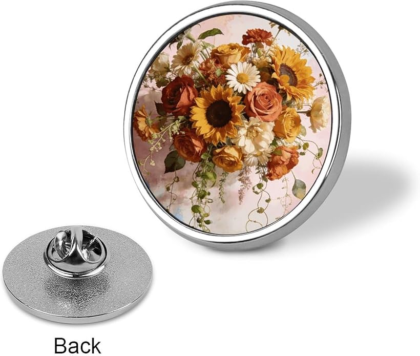 1PCS Boho Floral Decoration Brooches,Round Badge 1in,Round Metal Pinback Badge for Celebration Activity Party Favor Supplies Clothe Bag Accessories