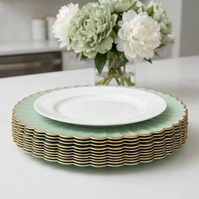 Light Green Charger Plates, 13 Inch Plastic Round Dinner Charger Plates for Wedding Party, Tabletop Decor. (Set of 6)