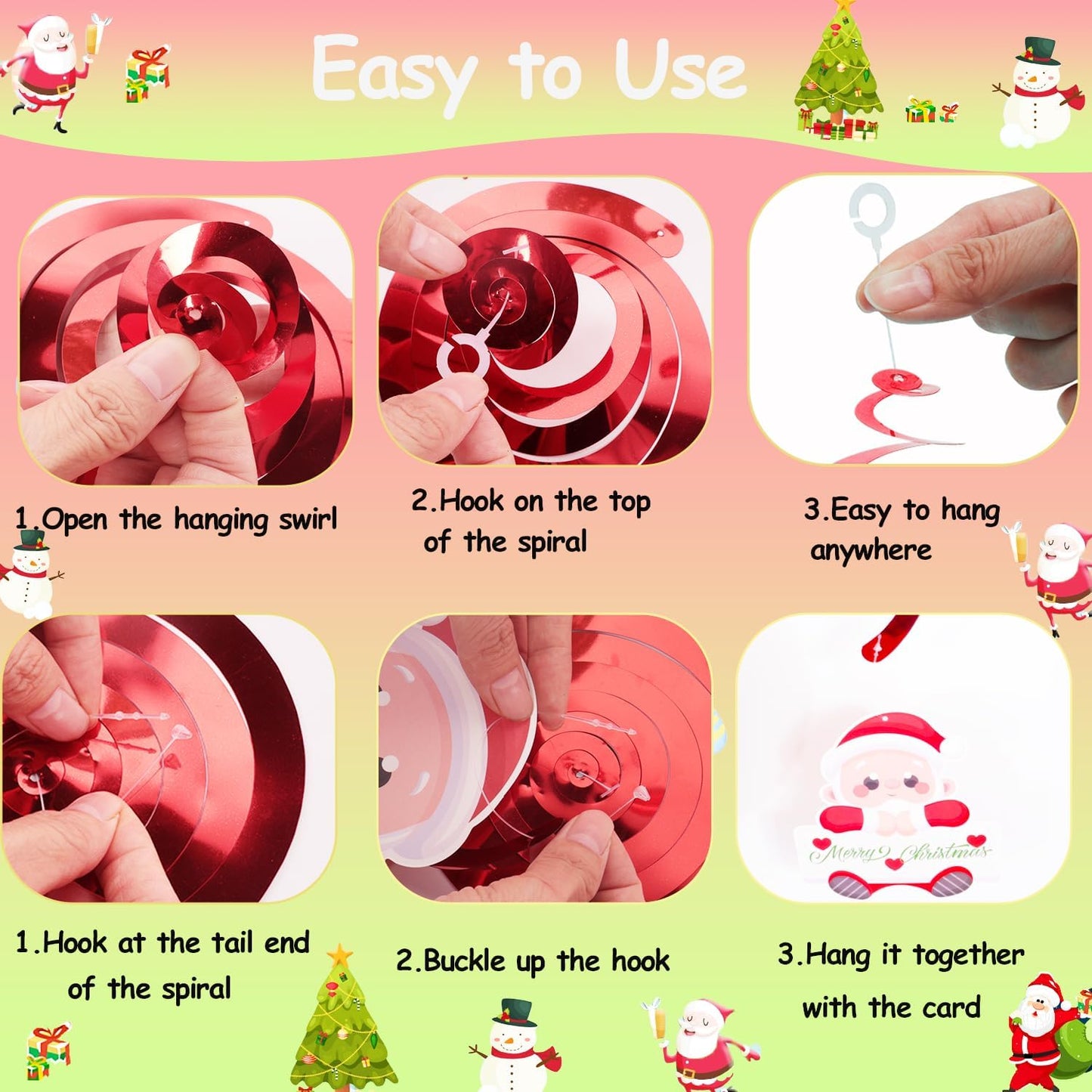 Christmas Decorations, Merry Christmas Decor Banner Hanging Swirls Candy Cane Balloons Tinsel Backdrop Glasses Frames for Indoor Outdoor Decorations