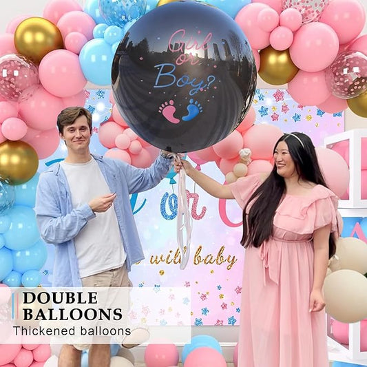 2Pack Gender Reveal Balloons Boy or Girl Balloon with Blue Pink Confetti for Baby Shower Gender Reveal Ideas Party Supplies Decoration Black Colors