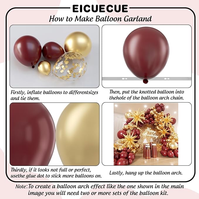 Burgundy and Gold Balloons Arch Kit - 158Pcs Burgundy Maroon and Metallic Gold Balloon Garland Kit for Birthday Wedding Anniversary Bridal Bachelorette Wedding Mother's Day Party Decorations