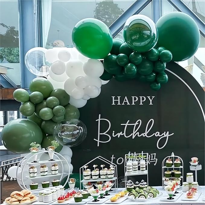 Dark Green Balloons, 140pcs Forest Green 18 12 10 5 Inch Different Sizes Pack Party Latex Balloons for Birthday Halloween Holiday Balloon Garland as Party Decorations