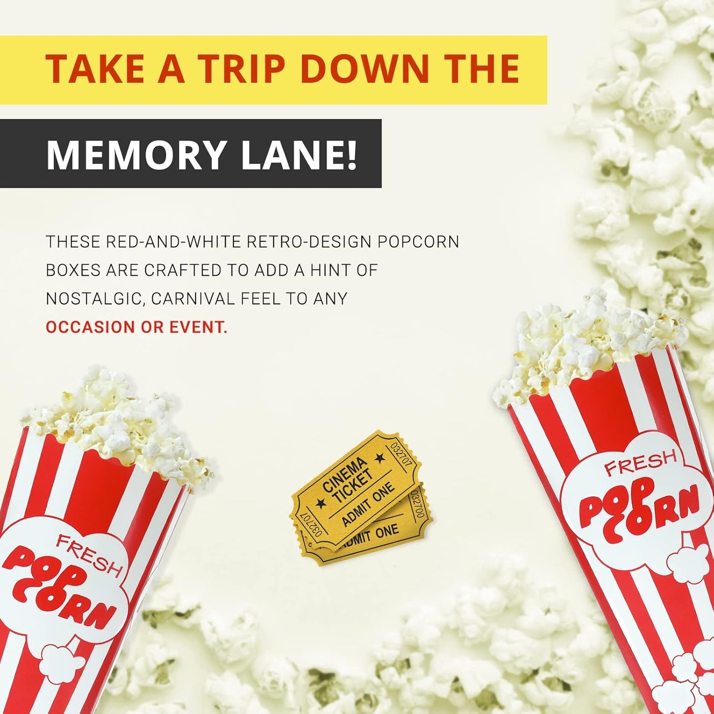 30 Movie Night Popcorn Paper Boxes Buckets 7.75 Inches Tall Large Box & Holds 46 Oz Old Fashion Vintage Retro Party Design Red & White Colored Nostalgic Carnival Stripes Bags & Tubs various qty avail