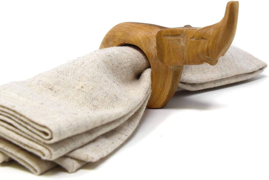 Global Crafts Handcarved Mahogany Wooden Napkin Ring Holders, Elephant, Set of 6 (KWF012_E)