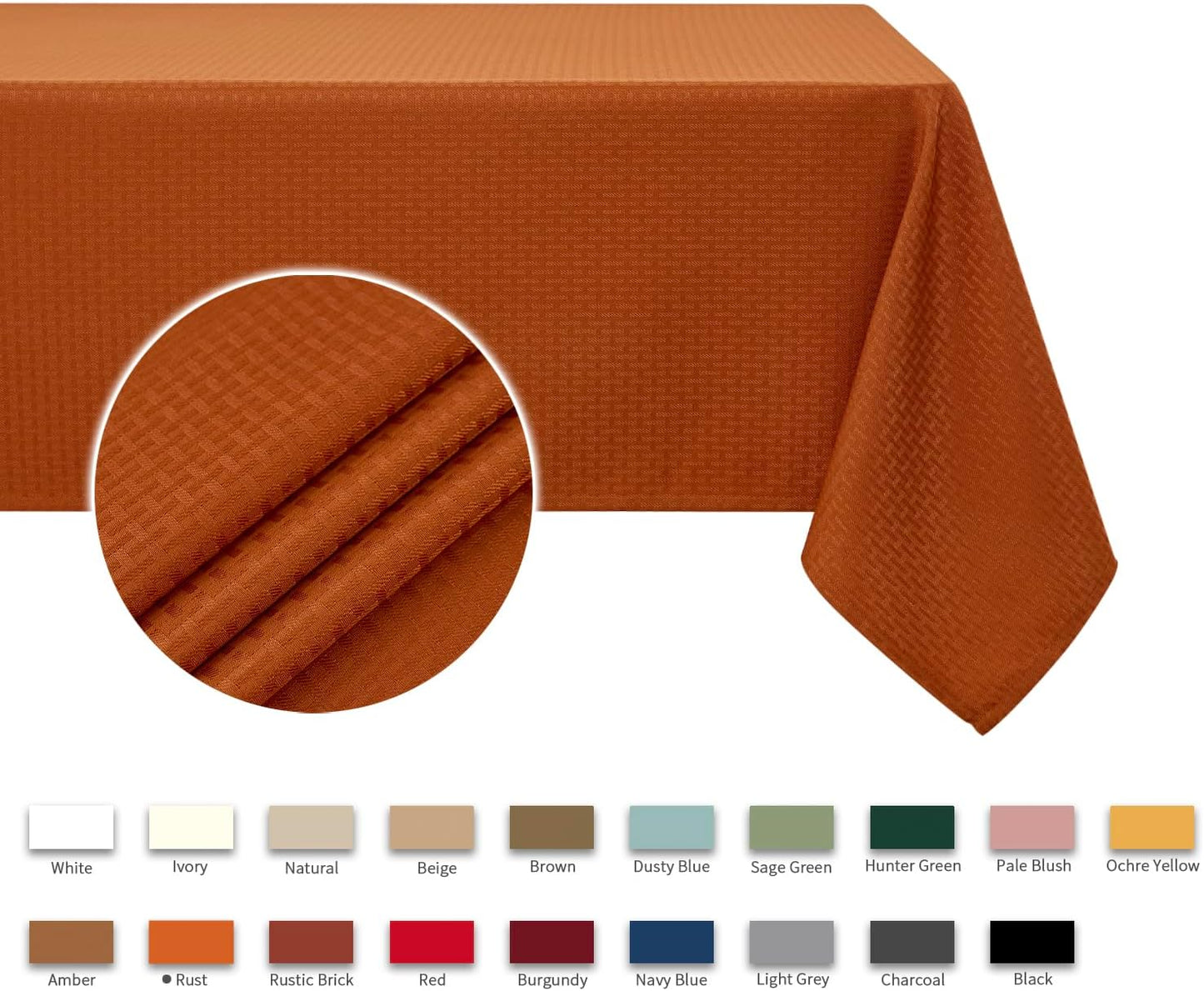 maxmill Square Tablecloth Weaved Pattern Waterproof Spillproof Wrinkle Resistant Soft Fall Table Cloth for Harvest Thanksgiving Dinner, Halloween Party Washable Polyester Fabric, 60 x 60 Inch, Rust