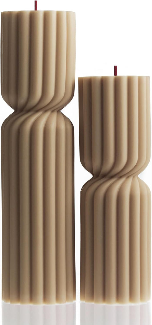 LAWA Spiral Spire Candle - Large Beautiful Handmade Pillar Scented Soy Wax Elegant Bubble Aesthetic Candle Housewarming Gift Home Room Shelf Decor Idea White (Set of 2, Sandstone)