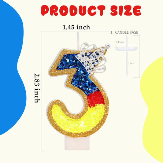 Birthday Candle for Cake, Princess Number Cake Candles, 2.76 inch Cake Topper Decoration for Birthday Party (Number 3)