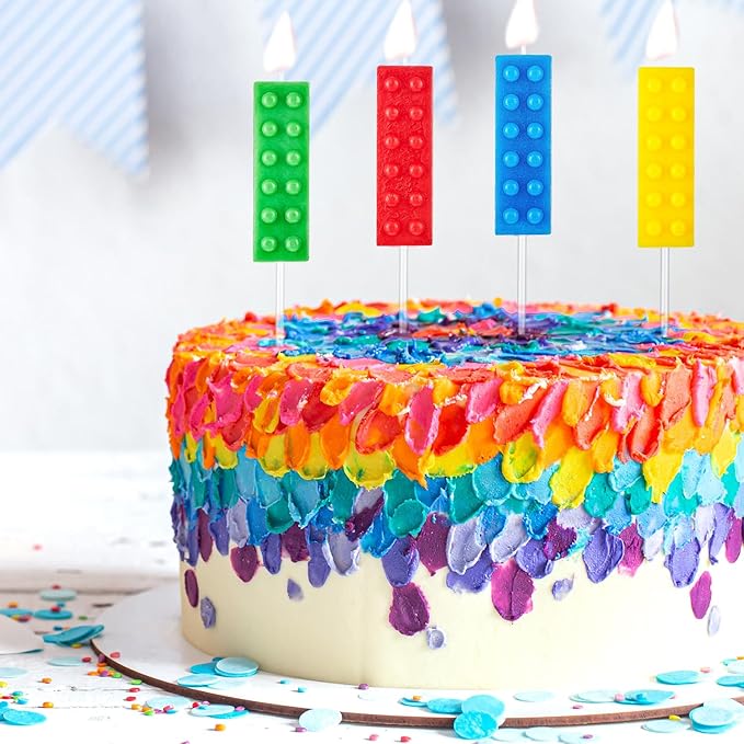BBTO 16 Pcs Building Block Candles Brick Birthday Cake Candles Topper Sparkler Novelty Decor Building Block Construction Party Themed Decoration Favor for Birthday Baby Shower Summer Party Supplies