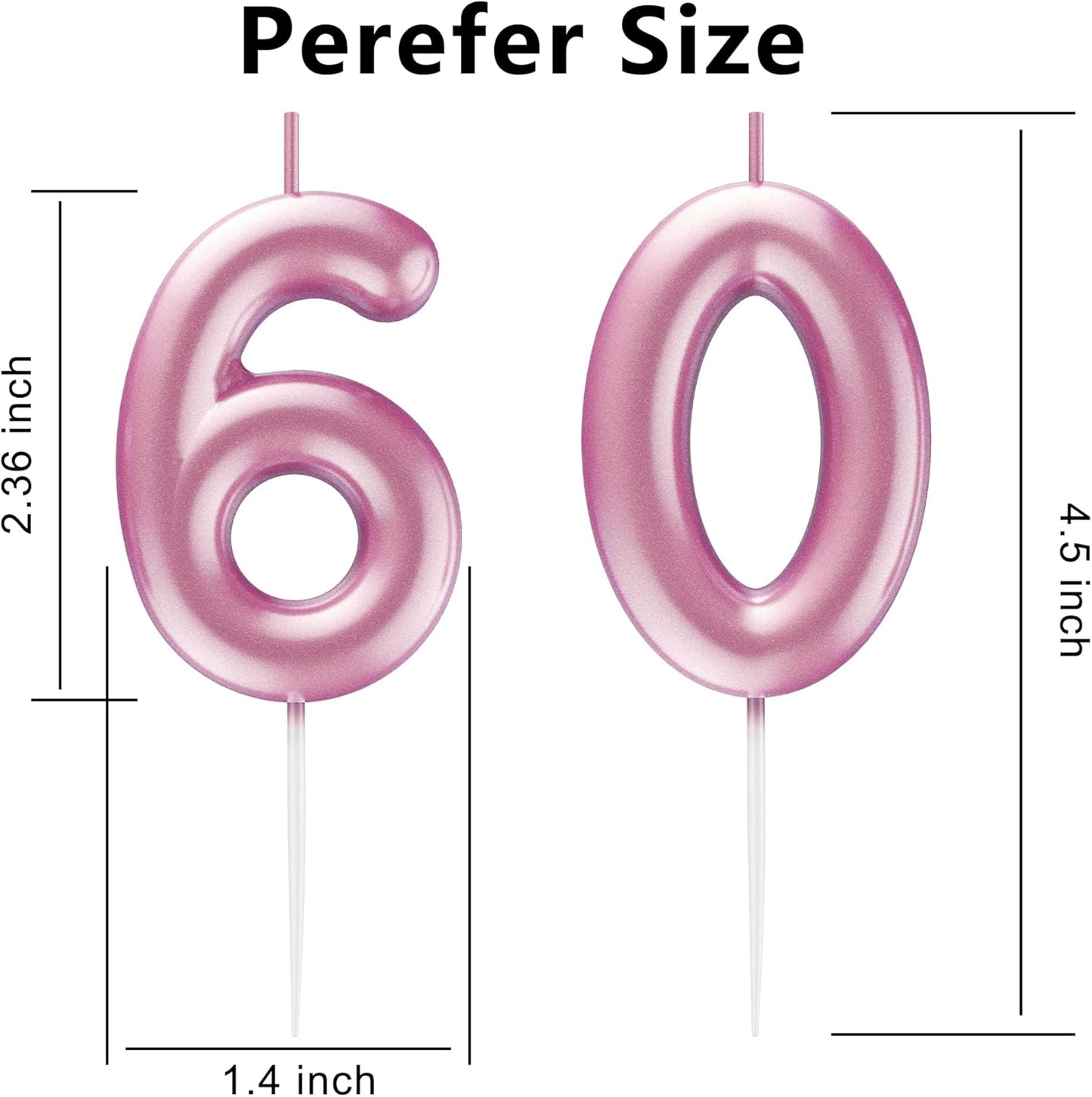 Pink Number 60 Candle Happy Birthday 3D Number Candles for Birthday Cake Party Decoration Wedding Anniversary Celebration Supplies