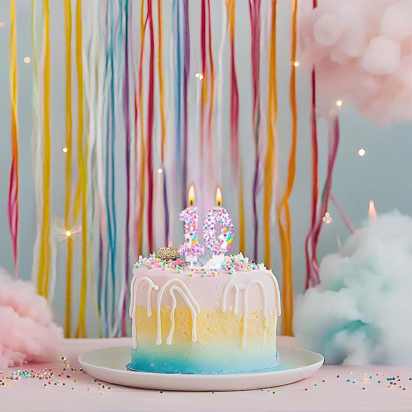 Unicorn Number Birthday Candles Decoration, Unicorn Themed Birthday Party Supplies, Glitter Sequin Birthday Cake Topper for Boy Girl Kids (Number 2)