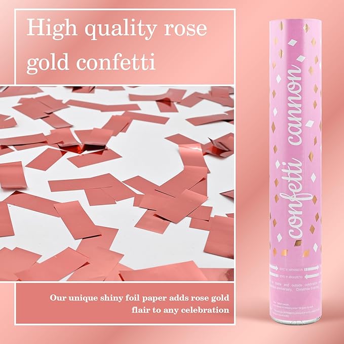Confetti Cannon Rose Gold Confetti Poppers 12 Pack Confetti Party Cannon Bulk Pink Foil Party Poppers Shooters Mylar Popper for Wedding,Birthday,Graduations,New Year Celebration