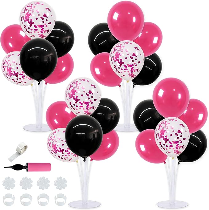 TONIFUL 4 Set Black and Hot Pink Balloon Centerpieces for Table,Balloon Stand Kit for Party Decor Sweet 16 18 21st 30 40 50 60 70th Birthday Decorations,Bridal Shower,Graduation Decorations 2026