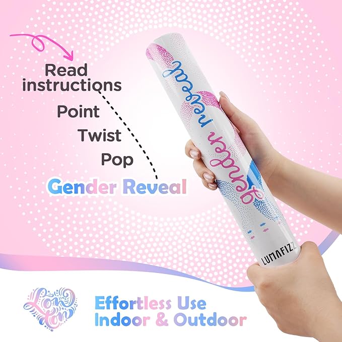 Gender Reveal Confetti Cannon - Biodegradable Powder & Confetti Poppers - Pink, 2Pack - Baby Girl Gender Reveal Smoke Bombs - Powder Cannon Party Poppers Pink Party Supplies