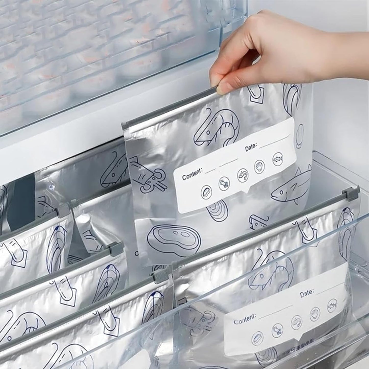 Reusable Aluminum Foil Sealable Storage Bags, 2026 New Resealable Vacuum Zipper Pouches for Food, Stand Up Foil Sealable Bags with Label and Zip Lock for Vegetable Fruit Meat (10Pcs, Large)