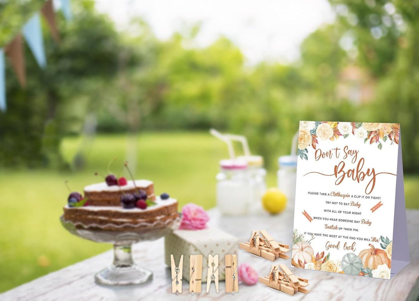 Don't Say Baby Baby Shower Game,Fall Pumpkin Rustic Baby Shower Decoration,Mini Clothespins for Baby Shower,Neutral Baby Shower Decoration,Little Cutie Baby Shower,1 Sign & 50 Mini Clothespins Set-B9