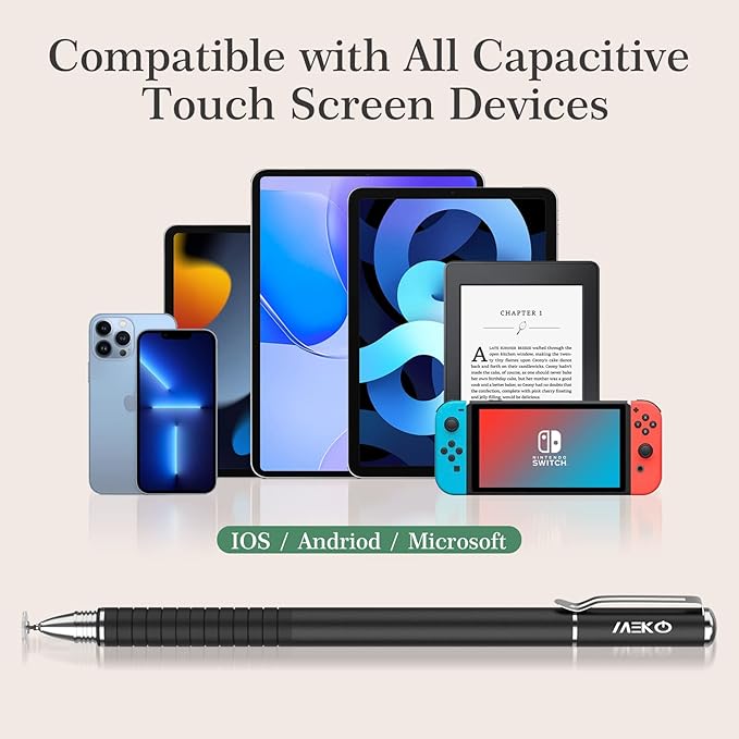 MEKO(2 Pcs) [2 in 1 Precision Series] Disc Stylus/Styli for All Touch Screen Devices Bundle with 4 Replaceable Disc Tips, 2 Replaceable Fiber Tips - (Black/Gold)