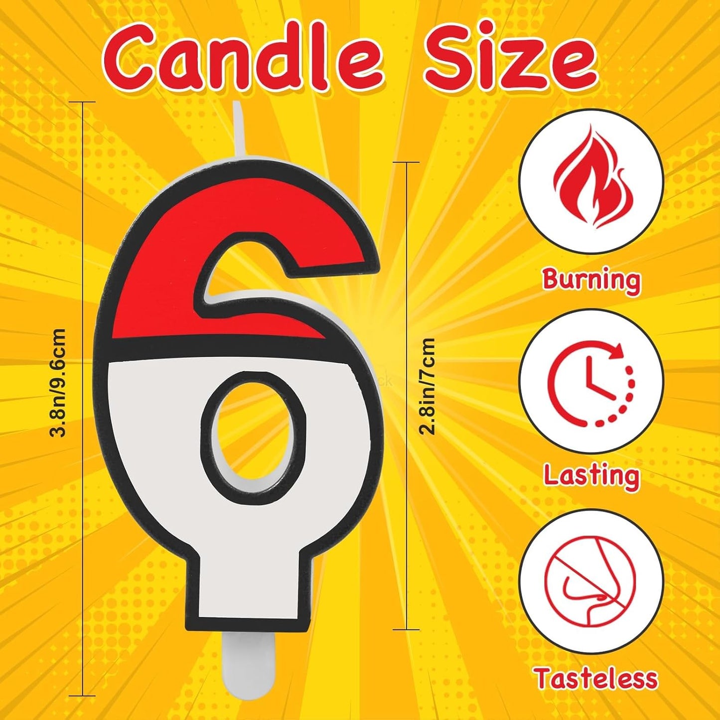 Number 6 Candle Cartoon Red and White Birthday Cake Candle Numeral Birthday for Cartoon Animated Birthday Decoration Party Supplies (Number 6)