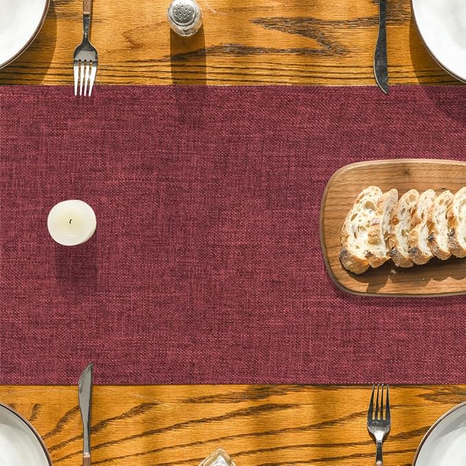 Artoid Mode Dark Red Table Runner, Seasonal Christmas Valentine's Washable Kitchen Dining Table Decoration for Home Party Decor 13x120 Inch