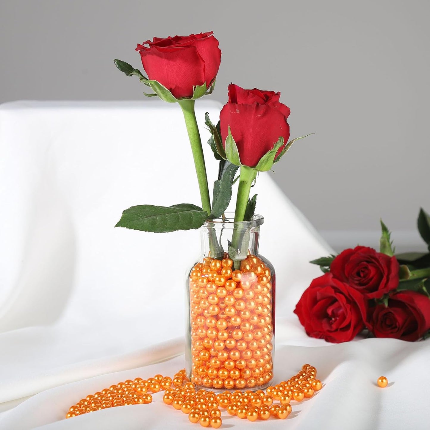 2200 Pcs Undrilled Holeless ABS Faux Pearl Beads for Vase fillers, No Hole Round Pearls for Cosmetic Boxes, DIY Parts, Table Scatter, Wedding, Birthday Party Home Decorating (Orange, 6mm)
