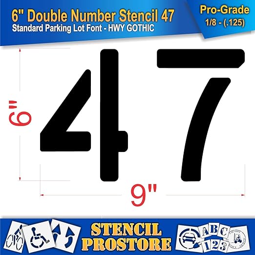 Pavement, Curb, and WheelStop Stencils - 6 inch Double Number Stencil - (47) - 6" x 9" x 1/8" (128 mil) - Pro-Grade