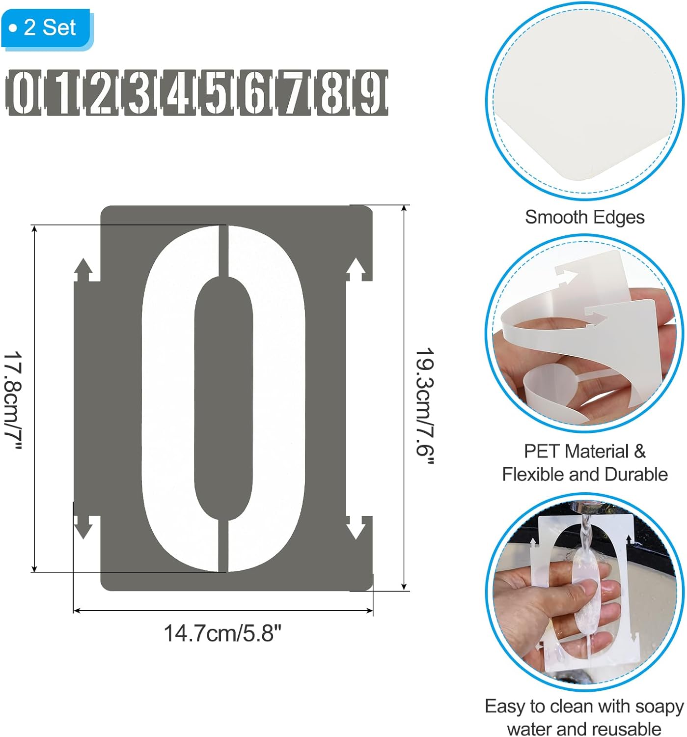 PATIKIL 20Pcs 7 Inch Large Number Stencils, 0-9 Address Number Stencil, Reusable Plastic Digital Templates for Crafts Drawing Wood Stencils White