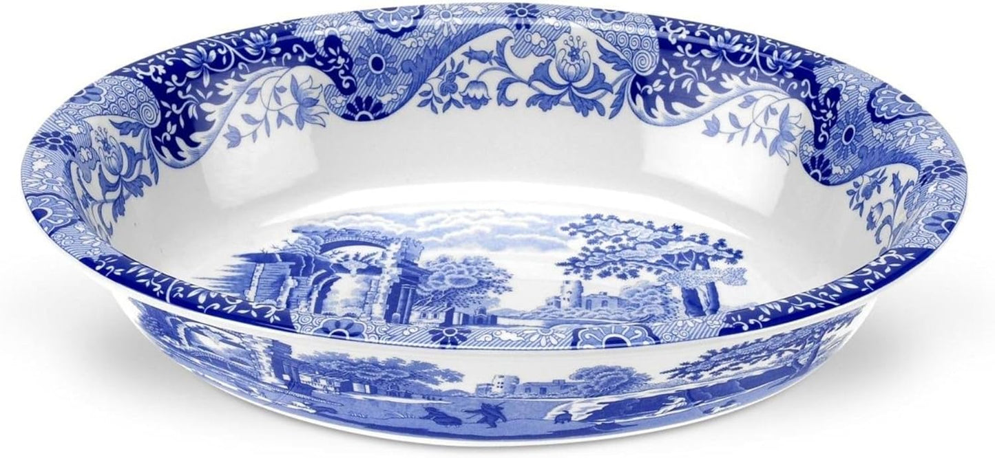 Spode Blue Italian Oval Rim Platter - 12.5" x 8.75" Porcelain Serving Platter with Intricate Scroll Border & Countryside Scene - Elegant Tableware for Entertaining, Dining Displays, Gifting