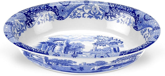 Spode Blue Italian Oval Rim Platter - 12.5" x 8.75" Porcelain Serving Platter with Intricate Scroll Border & Countryside Scene - Elegant Tableware for Entertaining, Dining Displays, Gifting