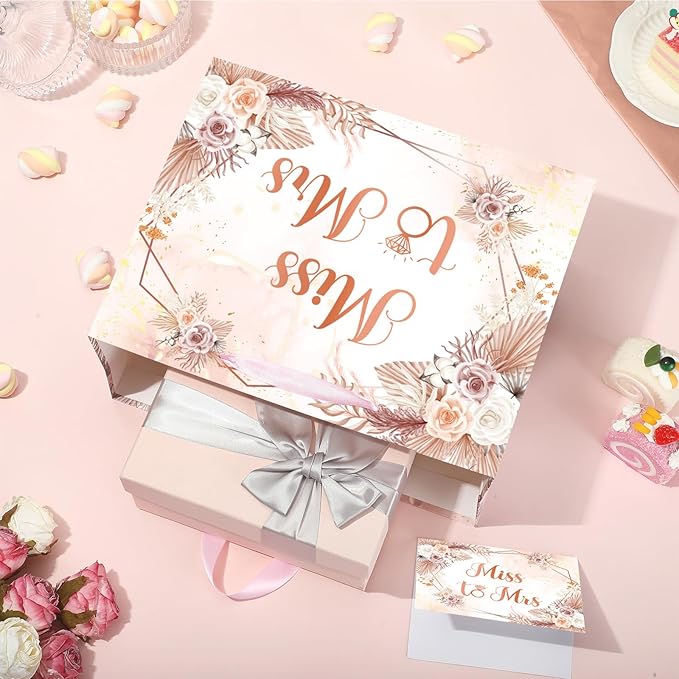 Yomaiha Bridal Shower Gift Bag Wedding Miss to Mrs Gifts Bag with Tissue and Card Bridal Shower Gift Wrapping Paper Bag Floral Boho Wedding Gift Bags Bride Engagement Bachelorette Party Bag